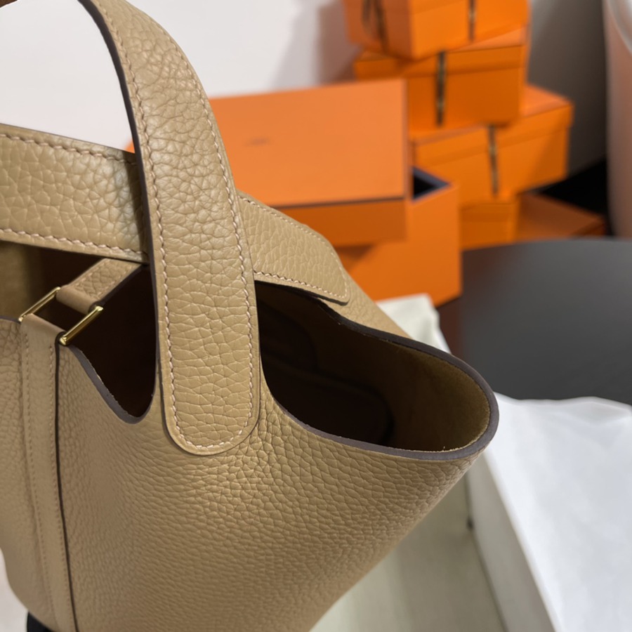 菜籃子Picotin 18 奶茶色金扣 TC皮_6