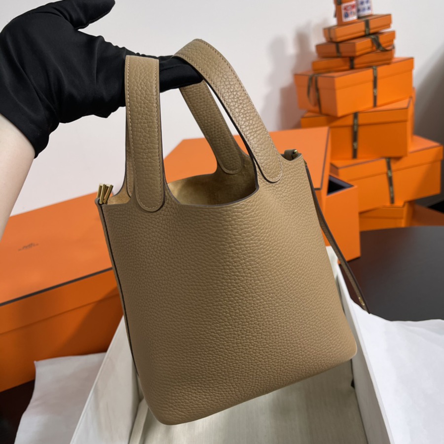 菜籃子Picotin 18 奶茶色金扣 TC皮_9