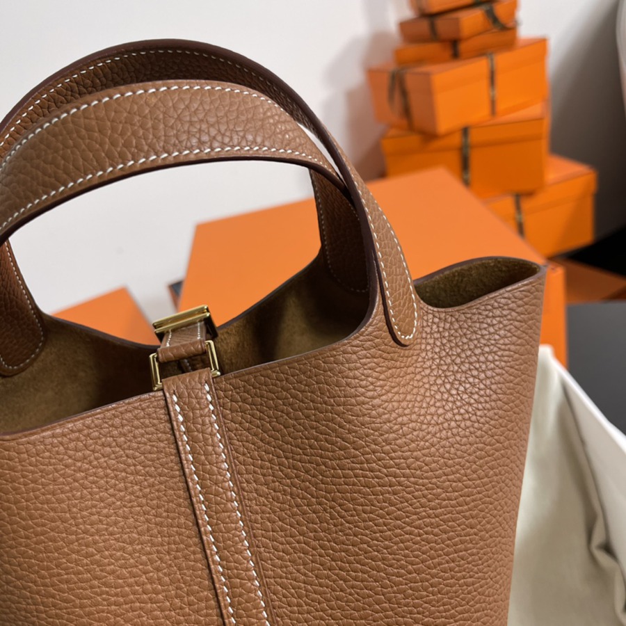 菜籃子Picotin 18 金棕金扣 TC皮_6