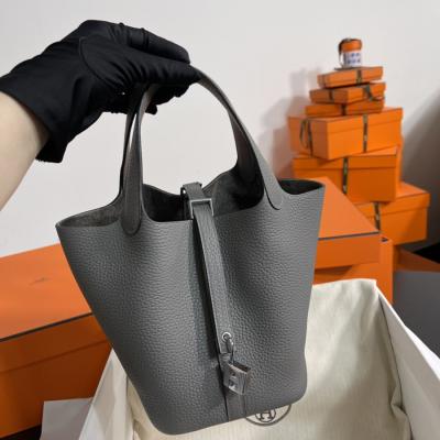 菜籃子Picotin 18 積雨雲灰銀扣 TC皮