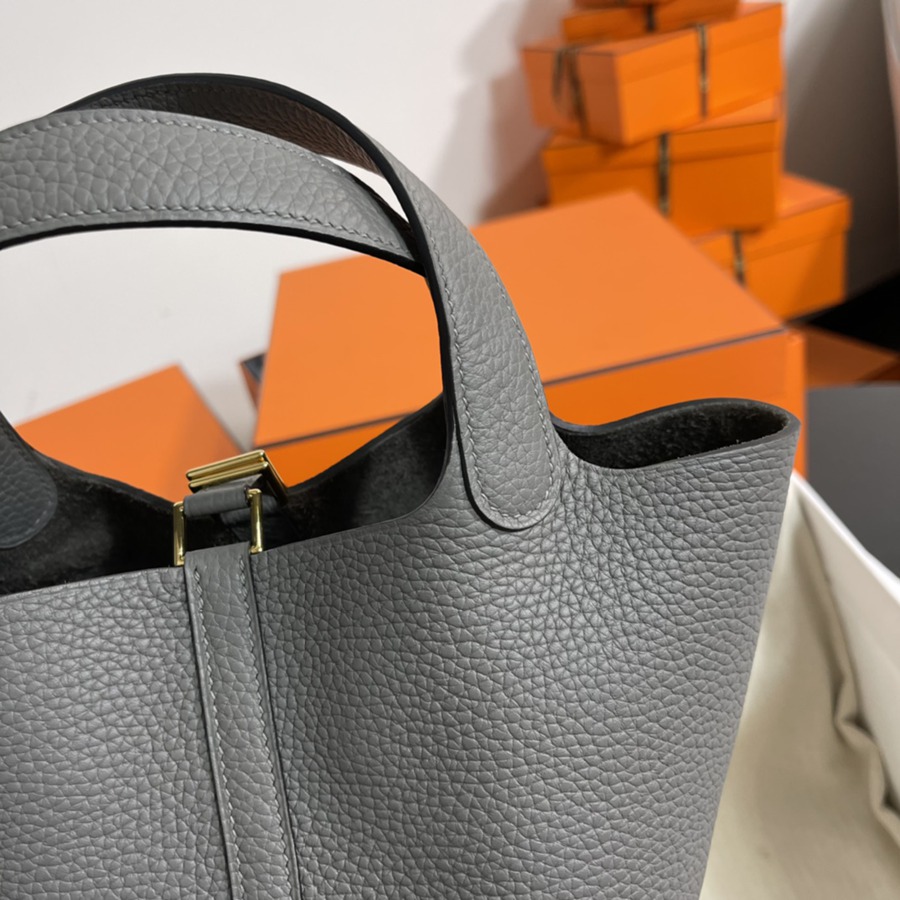 菜籃子Picotin 18 積雨雲灰金扣 TC皮_5