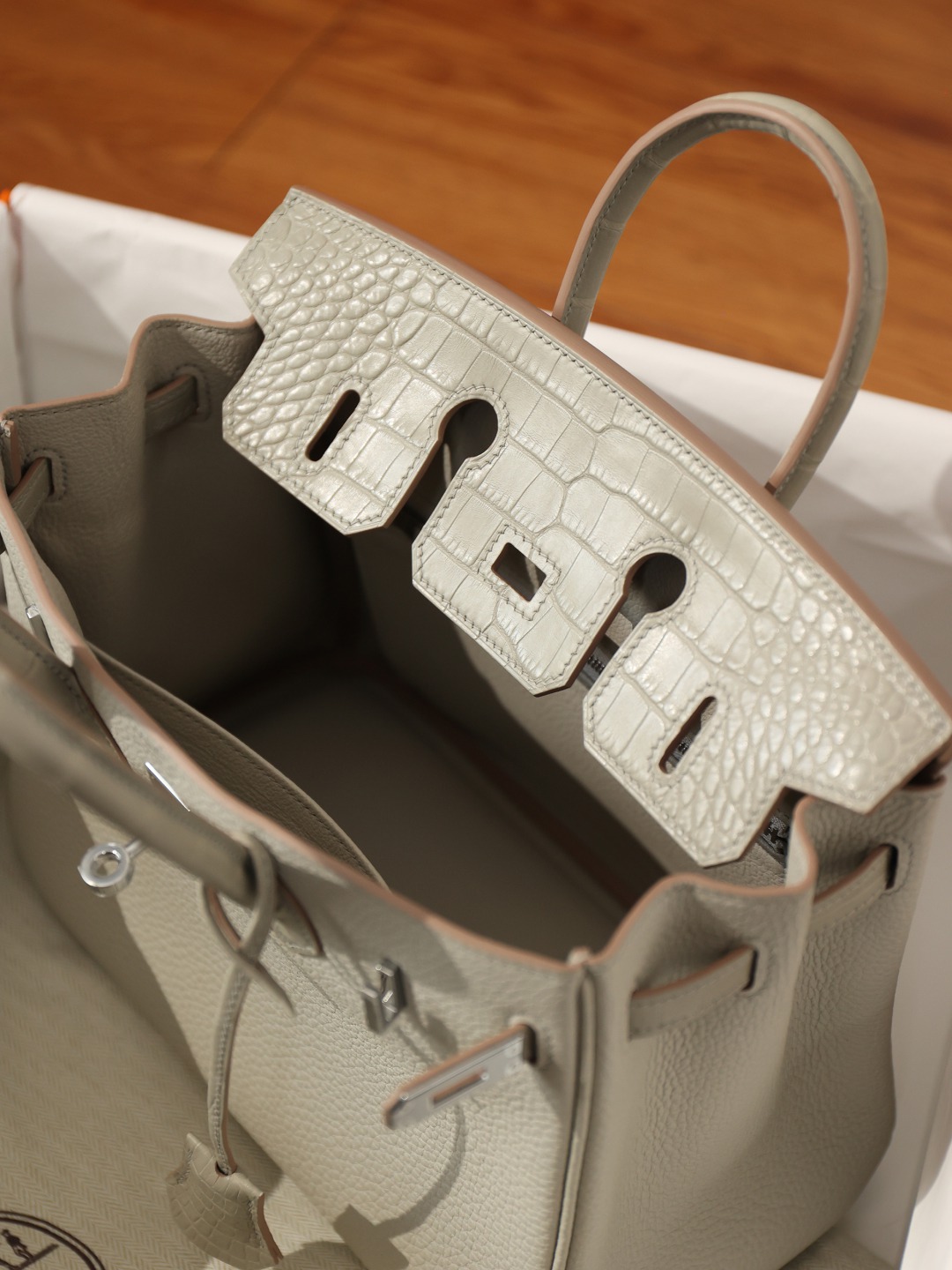 Birkin25鱷魚配灰色銀扣_20